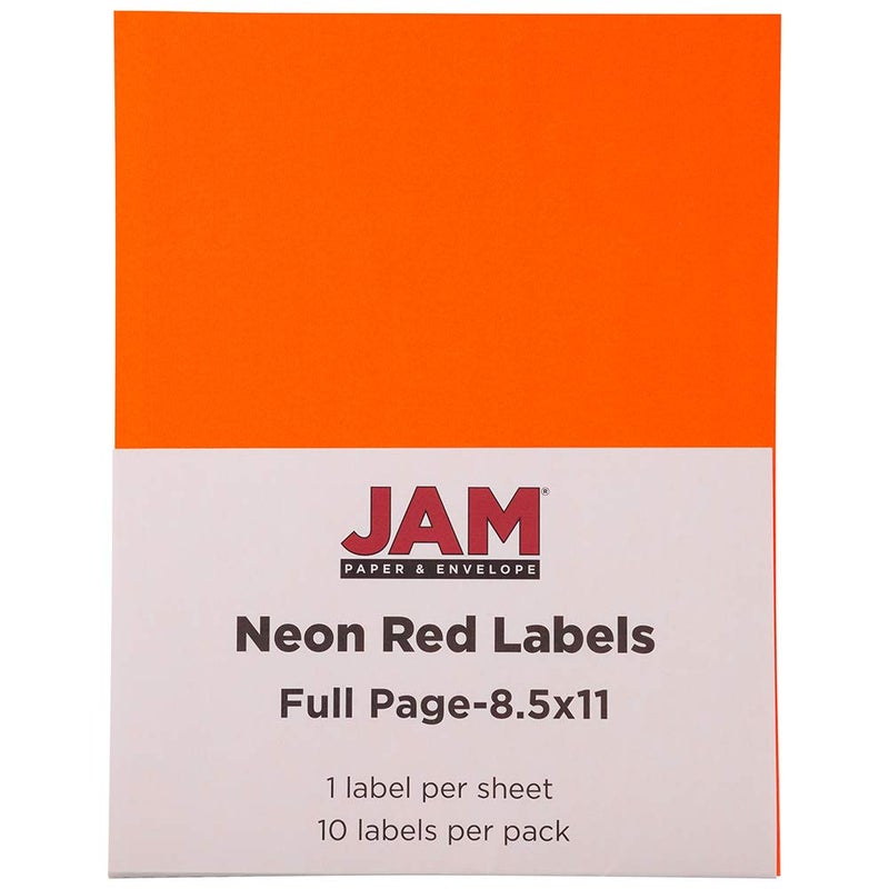 JAM PAPER Full Sheet Shipping Labels - Printable Sticker Paper - 8 1/2 x 11 - Neon Deep Red/Orange - 10 Full Pages/Pack - Image 5